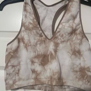 DSG Tie-Dye Ribbed Racerback Bralette - Brown & White